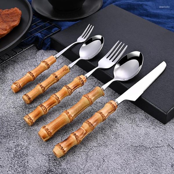 Dinnerware Define Nature Bamboo Original, alça de aço inoxidável Faca e colher de mesa de mesa de mesa de mesa