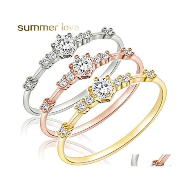 Cluster Ringe Sechs Krappenfassung Kristall Zirkon Ring Süße Verlobung für Frauen Mode Hochzeit Schmuck Minimalismus Niedlich Korean Drop De Dhndz