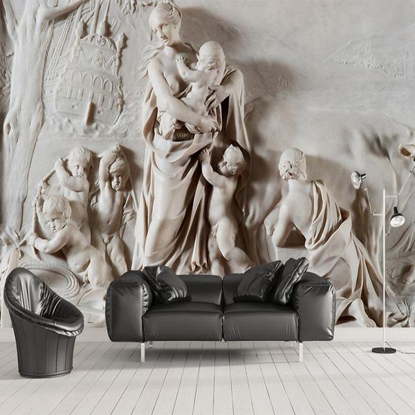 Papéis de parede Estilo europeu Estilo Europeu 3D Sul alívio anjo Murais de escultura Papel de parede sala de estar TV Background Wall Plow Papel de Parede