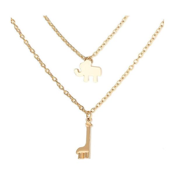 Anhänger Halsketten Mtilayer Elefant Giraffe Schmuck Geschenk Doppelkette Choker Halskette Yzedibleshop Drop Lieferung Anhänger Dhg4R