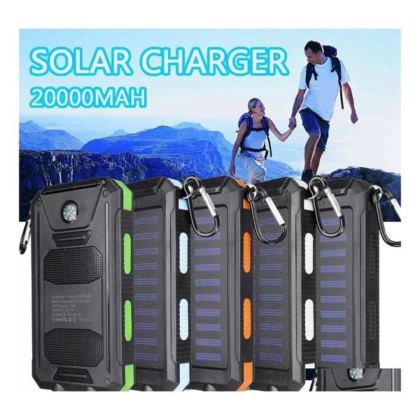 Acess￳rios solares 20000mAh Banco de energia port￡til carregando o carregador de celular com portas USB duplas LED Light Light Compassses Drop de Dhdzp