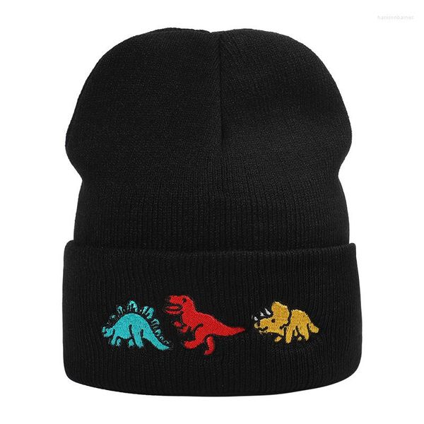 Берец динозавр Cartoo Beanie Вышивка зимняя шляпа Держите теплые хлопковые черепа шапочки