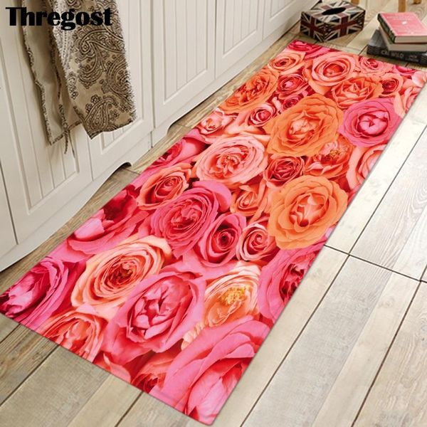 Travesseiro /decorativo thregost 3d rosa estampada tapetes de portas floral corredor tapetes de boas-vindas microfibra anti-deslizamento capacho ao ar livre washab