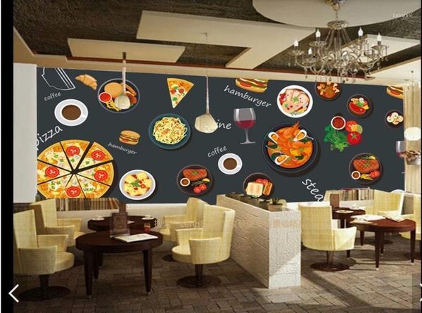 Papéis de parede Hamburger Restaurante Fast Wallpaper 3D Mural de parede para paredes Decoração de quarto da sala de estar Pizza de cafeteria