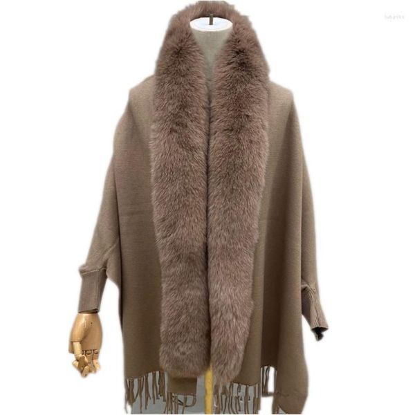 Schals Frauen Luxus echtes Fell geschnittene Wolle Schal Cloak Cape Dress Party Wickel für den Winter