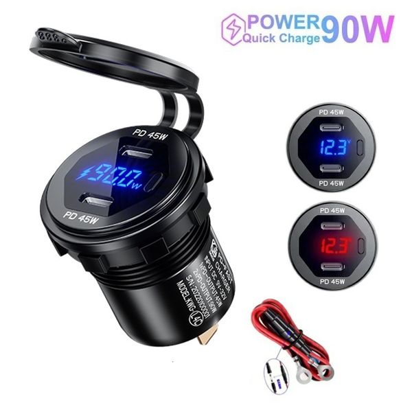 Handy-Ladegeräte, 90 W, Dual-USB-Ladegerät, Steckdosenadapter, 12 V, 24 V, wasserdicht, Dual-USB-Anschlüsse, Schnellladung für Auto, Boot, SUV, Limousine, Wohnmobil, 230206