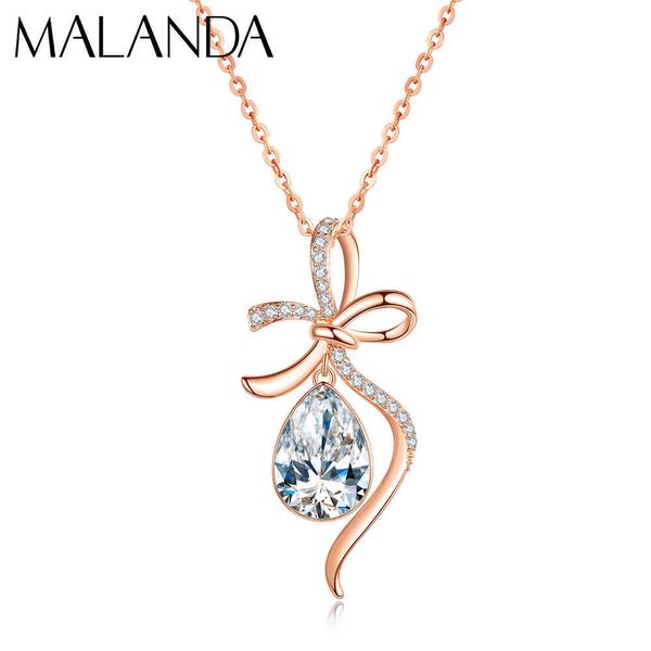 Anhänger Halsketten Malanda Original Design Kristalle aus Österreich Schleife Halskette für Frauen Neue Mode Wunderschöne Anhänger Halskette Schmuck Bestes Geschenk G230206