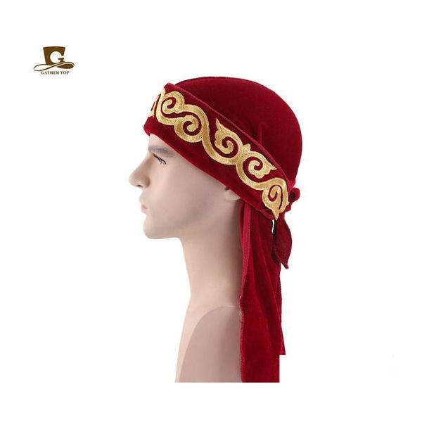 Beanie/Skull Caps Uomini Musulmani Stampa Bandana Cappello Turbante Parrucche Veet Durags Doo Headwrap Cap Placcato Biker Copricapo Accessori Capelli Pirata Dhuio