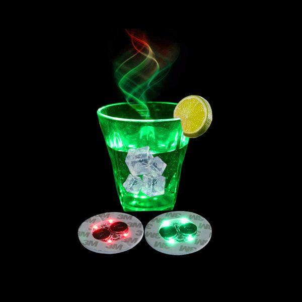 6cm Glow 3M Adesivi Sottobicchieri LED Illuminazione 4 LED Luce bottiglia Luci lampeggianti Per Natale Natale Discoteca Bar Festa Vaso Decorazione Vacanza Data usastar