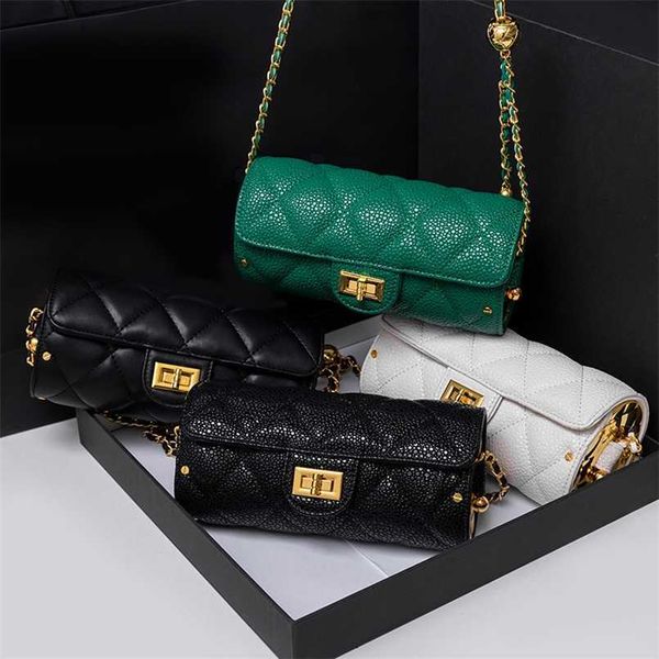 2023 Sacos Solices de folga Cadeia de linguagem New Fashion Leather Feminino Mensageiro ￺nico Messenger Messenger Small Fragrance Cylinder