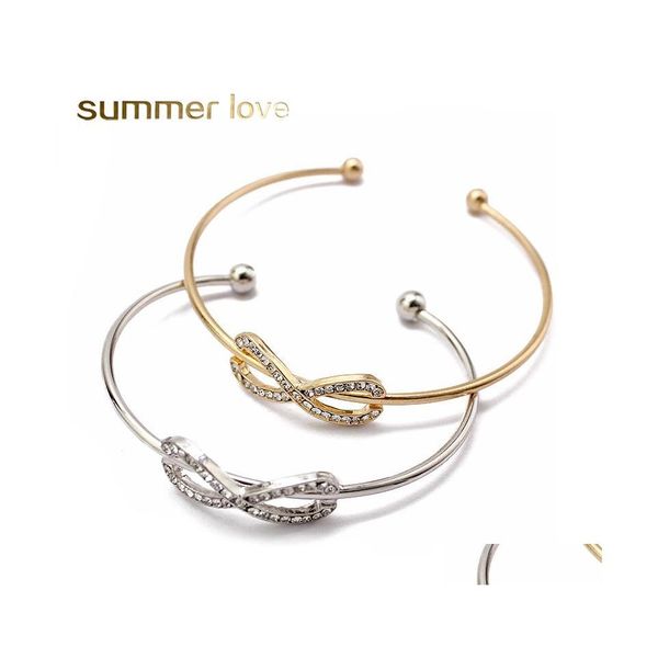 Bangle Gold Gold Sier Crystal Rhinestone Charm Bangles de pulseiras infinitas para mulheres N￺mero 8 Love Moda Aberta J￳ias de bra￧o Open Deliv Deliv Dh61e