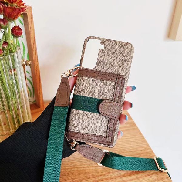 Коллеры по телефону кошелька для Samsung Galaxy S23 Ultra S22 Ultra Note 20 Plus S21ultra Designer Lanyard Lanyard Luxury Brand Holder Credit Pocket Leather Women Cover