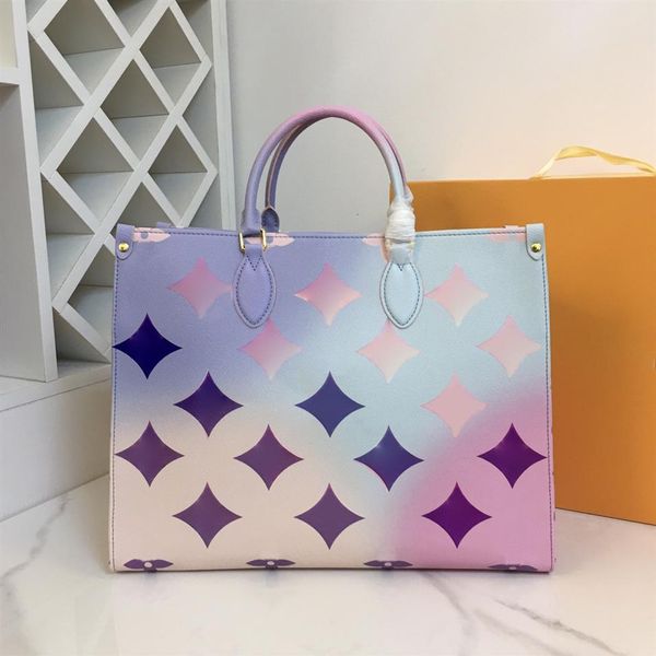 Primavera en la ciudad Mujeres Luxurys Diseñadores bolsos de mano onthego GM Sunrise Pastel Bolso Gradient Shouder Shoping Bag Genuine Ladie219j