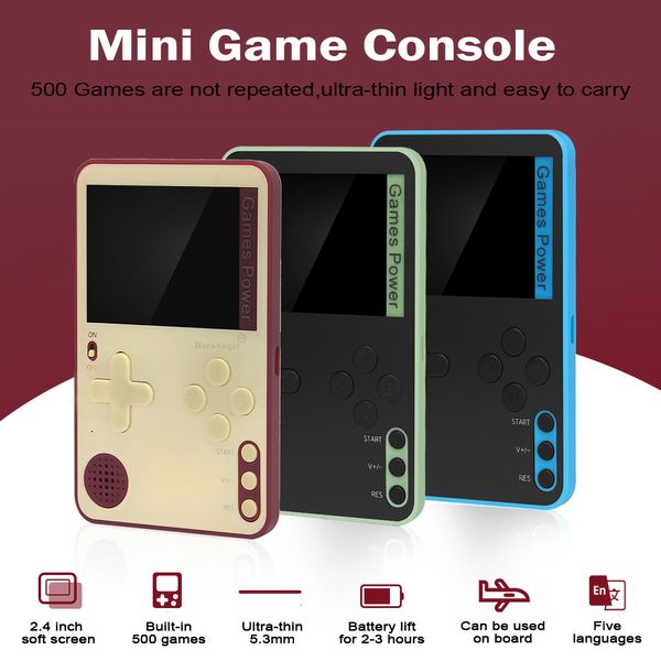 Tragbare Spielespieler K10 Ultradünne Handheld-Spielekonsole 2,4-Zoll-Farbbildschirm-Handheld-Spielekonsole mit 500 Retro-Spielen 400-mAh-Akku 230206