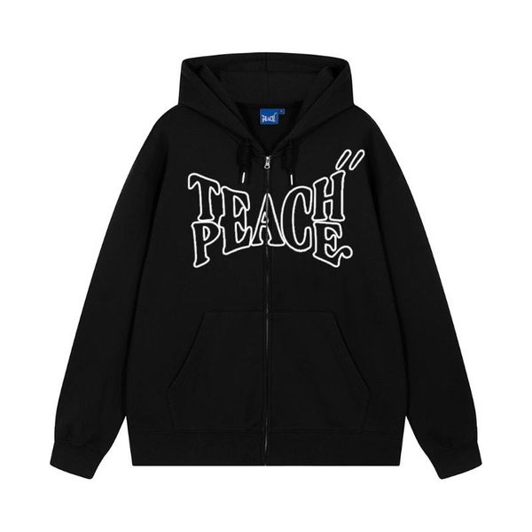 Herren Hoodies Sweatshirts PEACE American Logo Hoodie 2023 Winter Harajuku Strickjacke Jacke Lose Hip Hop Zip-up Für Männer Und FrauenHerren