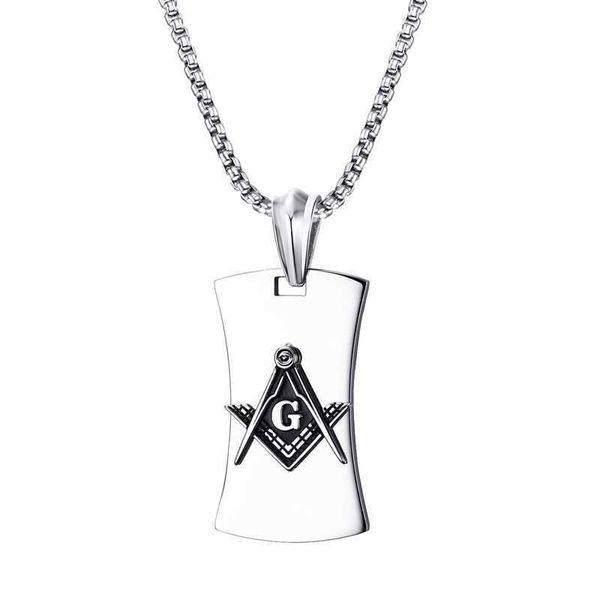 Anhänger Halsketten Mens Masonic Mason Symbol Kompass Dog Tag Anhänger Halskette für Männer Vintage Mode Edelstahl colares Schmuck G230206