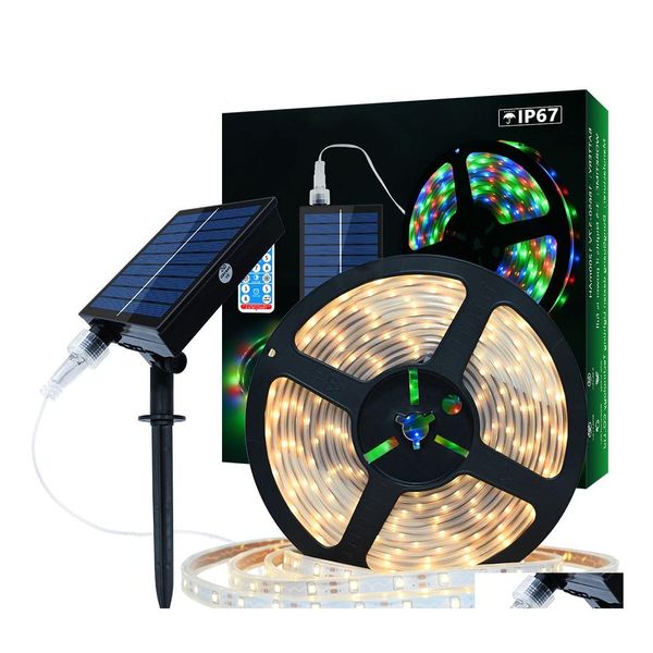 LED şeritler güneş şeridi ışığı 5m 240 LED/10m 560 8 modlu Noel Colorf Peri Işıkları Açık IP67 Su Geçirmez Patio Bahçesi DeCo Dhjid