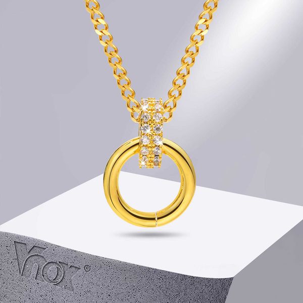 Colares de pingentes de colares de círculo intertravados vnox para mulheres círculo de cores de ouro com bling aaa cz pedras pingentes colarinho de pescoço G230206