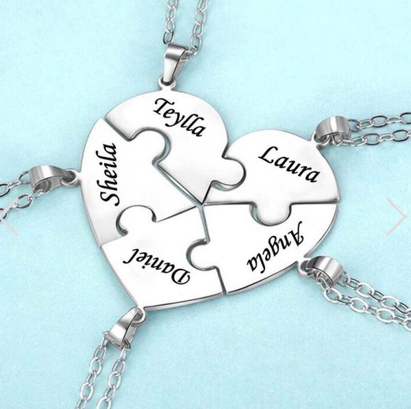 s personalità personalizzata gratuita cuore puzzle inciso nomi cuori ciondolo collana gioielli in acciaio inossidabile 0206