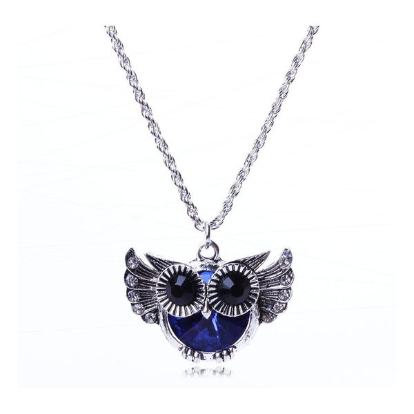 Anhänger Halsketten Kette Halskette Fliegende Eule Blau Beautifly Kristall Strass Perle Mode Carshop2006 Drop Lieferung Schmuck Anhänger Dhgb4