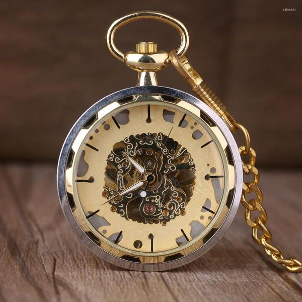 Relógios de bolso steampunk esqueleto machos relógio transparente mecânica face retro ver vintage pendente assistir luxo