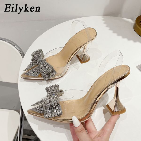 Elbise Ayakkabı Eilyken Moda Kristal Dikkatli Bowknot Kadın Pompalar Seksi Sinlu Toe Yüksek Topuklu Pvc Şeffaf Sandalet Düğün Prom Ayakkabı 230206