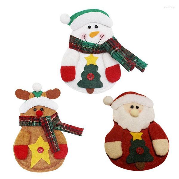Noel Süslemeleri 3 Paket Set Mutfak Takım Silverware Tutucular Cepler Knifes Çatal Çanta Snowman Noel Baba Elk Partisi Dekorasyonu (Snowman/