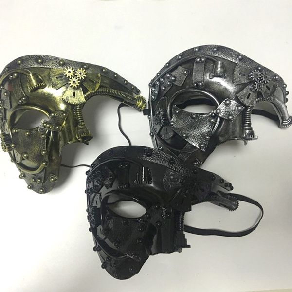 Máscaras de festa estilo punk máscara veneziana capacete de capacete mecânica steampunk fantasma da ópera halloween cosplay face 230206