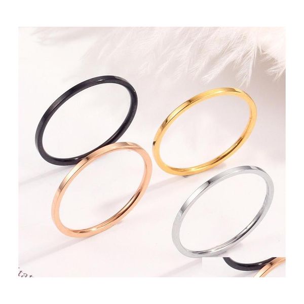 Cluster Rings 1Mm Gold Sier Anello a fascia in acciaio inossidabile nero per donna Uomo Simple Fine Engagement Couple Fashion Jewelry Gift Drop Del Dhsuh