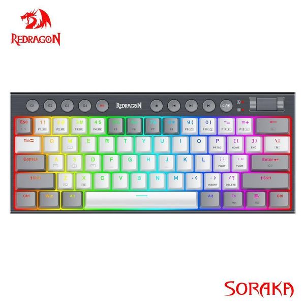 Teclados redragon soraka k647 rgb usb mini slim ultra-fino projetado com fio teclado teclado switch vermelho 61 chaves para computa pc 230206