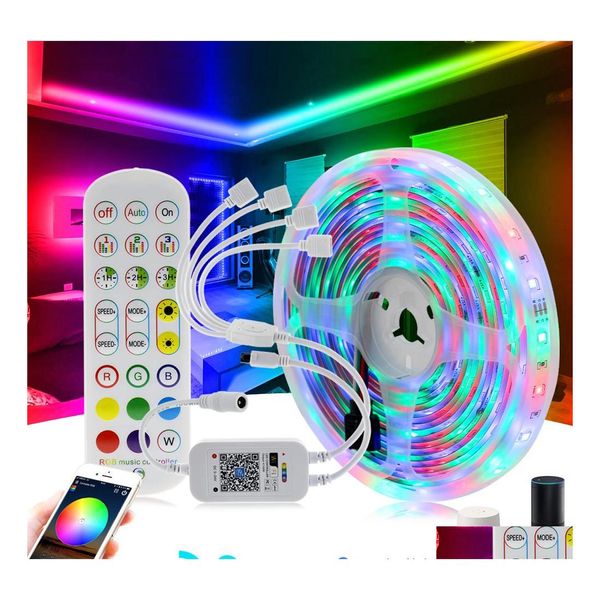 Strisce Led Rgb Strip Light 2835 5050 Nastro flessibile al neon 5M 10M 15M 20M Controller musicale Wi-Fi modificabile Aggiungi spina adattatore DC12V Dro Dh9I6