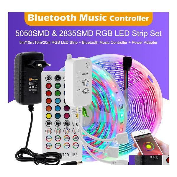 LED-Streifen 10 m 15 m 20 m RGB-wechselbares Streifenlicht Dc12V 2835 5050 Band Bluetooth-Musik-Controller Hinzufügen von Netzteil-Drop-Lieferung L DHN3B