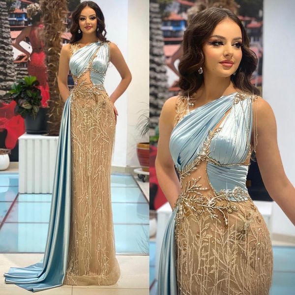 Sexy Illusion Quaste Meerjungfrau Abendkleid Elegante Perlen Applikation Nach Maß Frauen Party Kleid Ärmellose Prom Robe