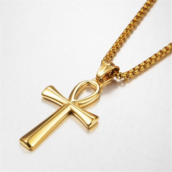 Anhänger Halsketten Ägyptische Ankh Kreuz Halsketten Anhänger Gold Farbe Edelstahl Hieroglyphen Amulett Halsketten Für Frauen Männer Ägypten Schmuck Geschenke G230206