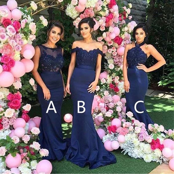 Damas de honra vestidos formais sereia azul longo damas de honra vestido renda verão praia casamento convidado plus size dama de honra vestidos de baile