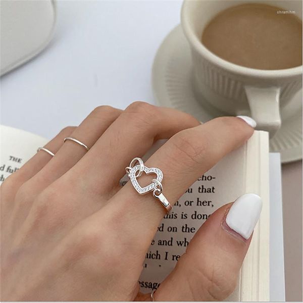 Cluster Rings Real S925 Sterling Silver Crystal Heart per le donne Accessori regalo di compleanno Elegant Ladies 925 Jewelry 2023