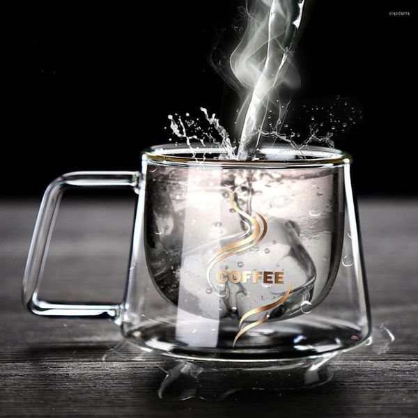 Tassen Doppelschicht Glas Kaffeetasse Tasse Borosilikat Wasserflasche Chinesischer Tee Modedesign Hitzebeständiger Griff