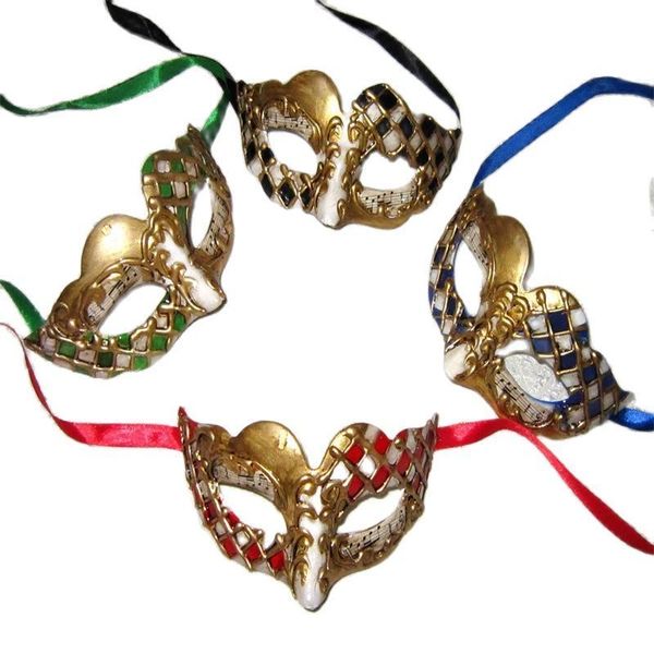 Maschere per feste MASCHERA VENEZIA Maschera fatta a mano Uomo per feste Mascherata di diamanti d'oro Mardi Gras Costume di Venezia Maschera di carnevale Regali 230206