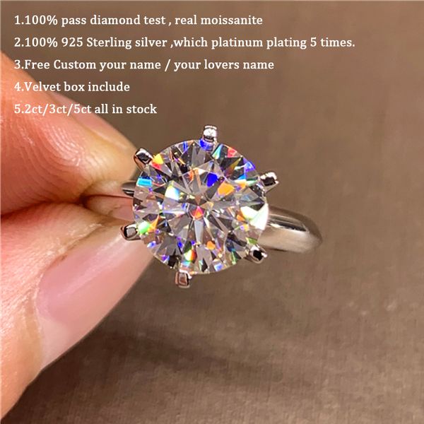 Anéis de casamento 5 quilates anel de noivado real Mulheres 18k Branco de ouro Ring Diamond Ring Sterling Silver Rings Jewelry 230206