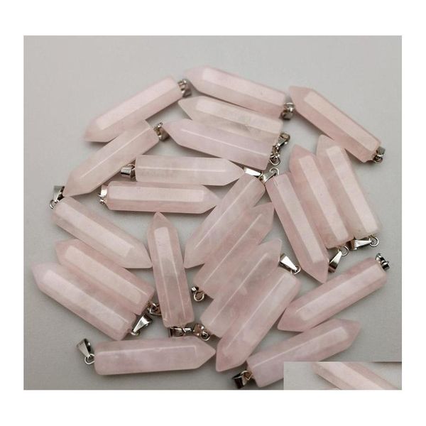 Ciondolo di pietra naturale esagono prisma rosa quarzo pendenti di chakra cristallini rosa cercella gemma dollari in forma di collana rendendo la goccia assortita de dhxmt