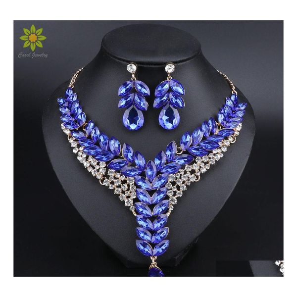 Orecchini Collana 5 colori strass indiani gioielli da sposa set accessori per feste di ballo di fine anno orecchino color oro per spose donne 1 Dhidk