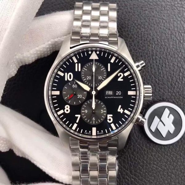 ZF Classic 3777 Pilot Watch Timing Series possui uma cauda de agulha ligeiramente curva de dupla face anti-invertigo azul revestido de pulso 43mmx15mm Relógios de designer de caixa
