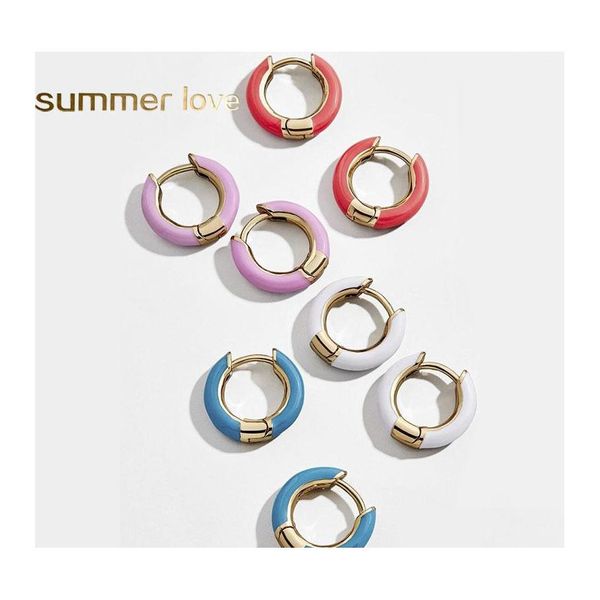 Hoop Huggie Mode Einfache Runde Emaillierte Ohr Manschetten Ohrringe Für Frauen Sommer Kupfer Mini Mticolor Tropfen Öl Kreis Ohrring Schmuck Dhzeg