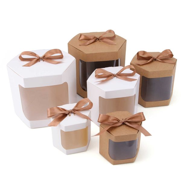 Подарочная упаковка Carton Creative Hexagon Candy Window Открытие Kraft Paper Packaging Gift Box поддерживает настройку 0207