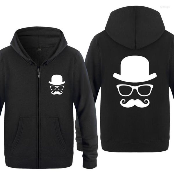 Moletons masculinos chapas de óculos bigode homens criativos 2023 Fleece Zipper Cardigans Sweetshirts