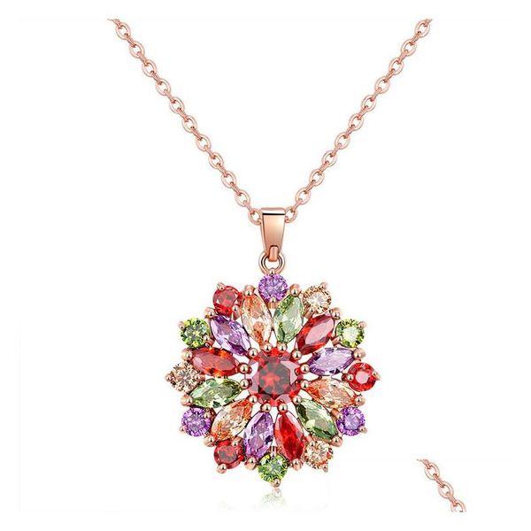 Medaglioni Colorf Ciondolo Zircone Ornamento Rame Esportazione Europea E Americana Collana Con Diamanti Oro Rosa Gioielli Anti Allergia Dhgarden Dhqjl