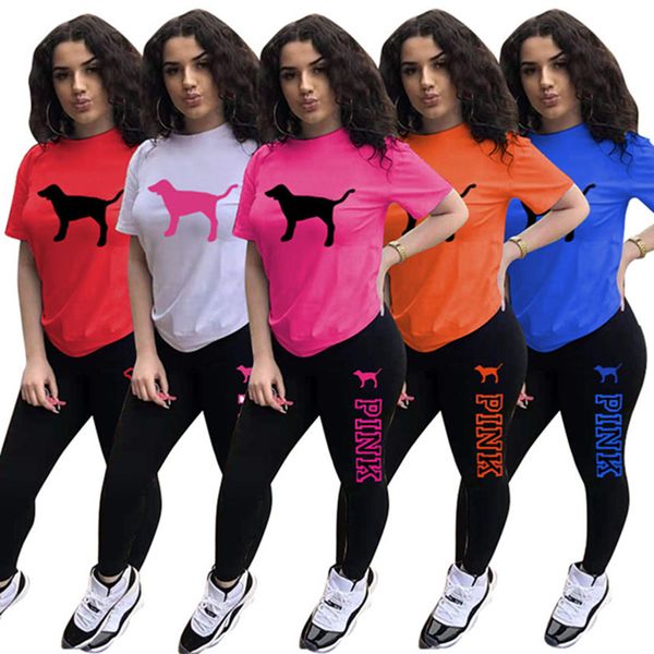 2024 Pink Designer-Marke Jogging Anzüge für Baumwoll-Tracksuits Frauen Outfits Sommer Kurzarm T-Shirt Hosen zweiteilige Set Casual Outwork Sportswear Clothing 5629-5