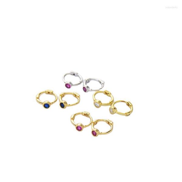 Orecchini a cerchio Orecchino in argento sterling 925 Fashion Zircone colorato Piccolo anello per orecchio Fibbia in osso Gioiello per ragazza selvaggia piuttosto carino