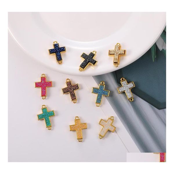 Charms Resin Cross Druzy Stone Ciondolo Per Collane Bracciale Orecchini Geometrico Oro Naturale Donne Ragazze Gioielli Drop Delivery Trova Dhvjd