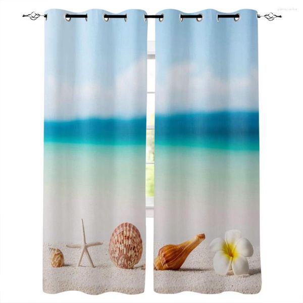 Tenda Multi-size Spiaggia tropicale Conchiglia Conchiglia Stella marina Fiore Mare Tende per finestre Tessuto in poliestere Soggiorno Decorazioni per la casa